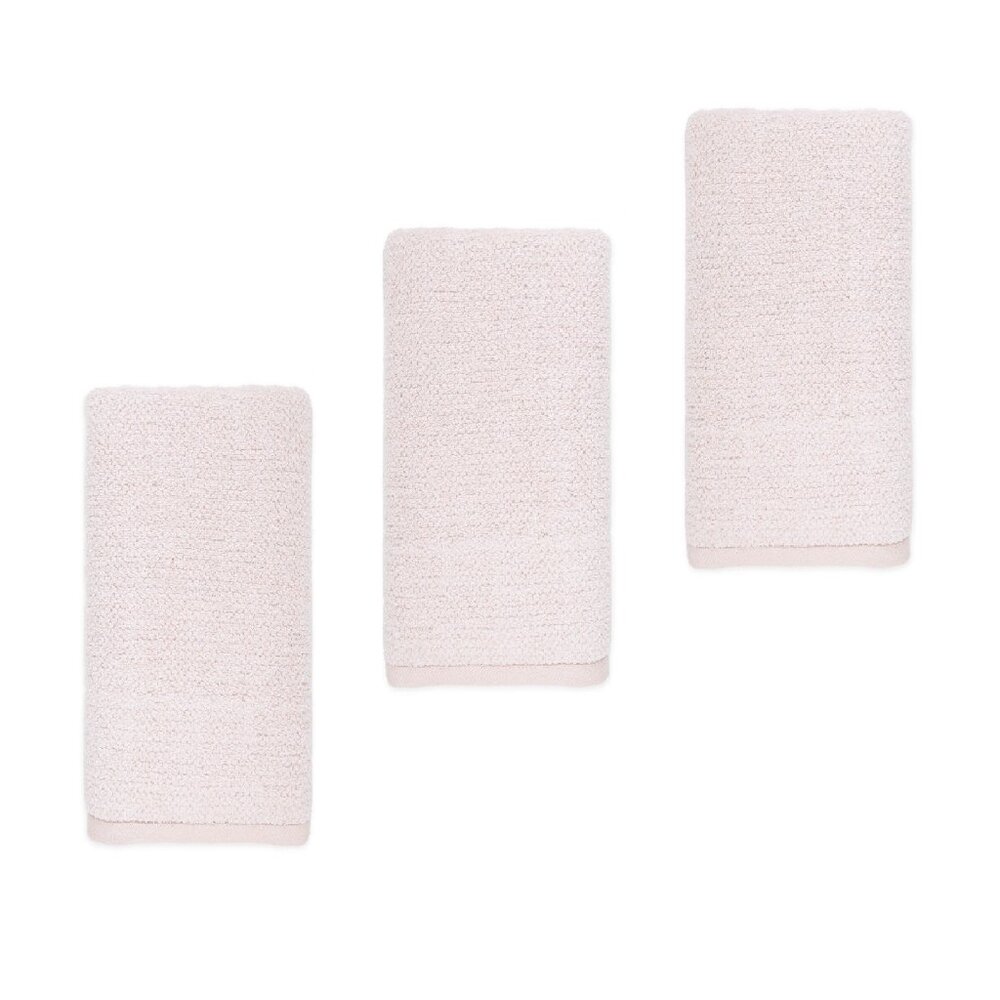 3 new Haven Heathered Pebble 100% Organic Cotton HAND TOWELS - Silver Peony Pink